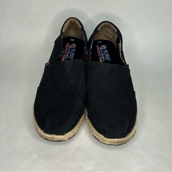 Skechers Bobs Espadrille Wedges Women 9 High Jinx Black Tan Memory Foam 34101 - Picture 2 of 9